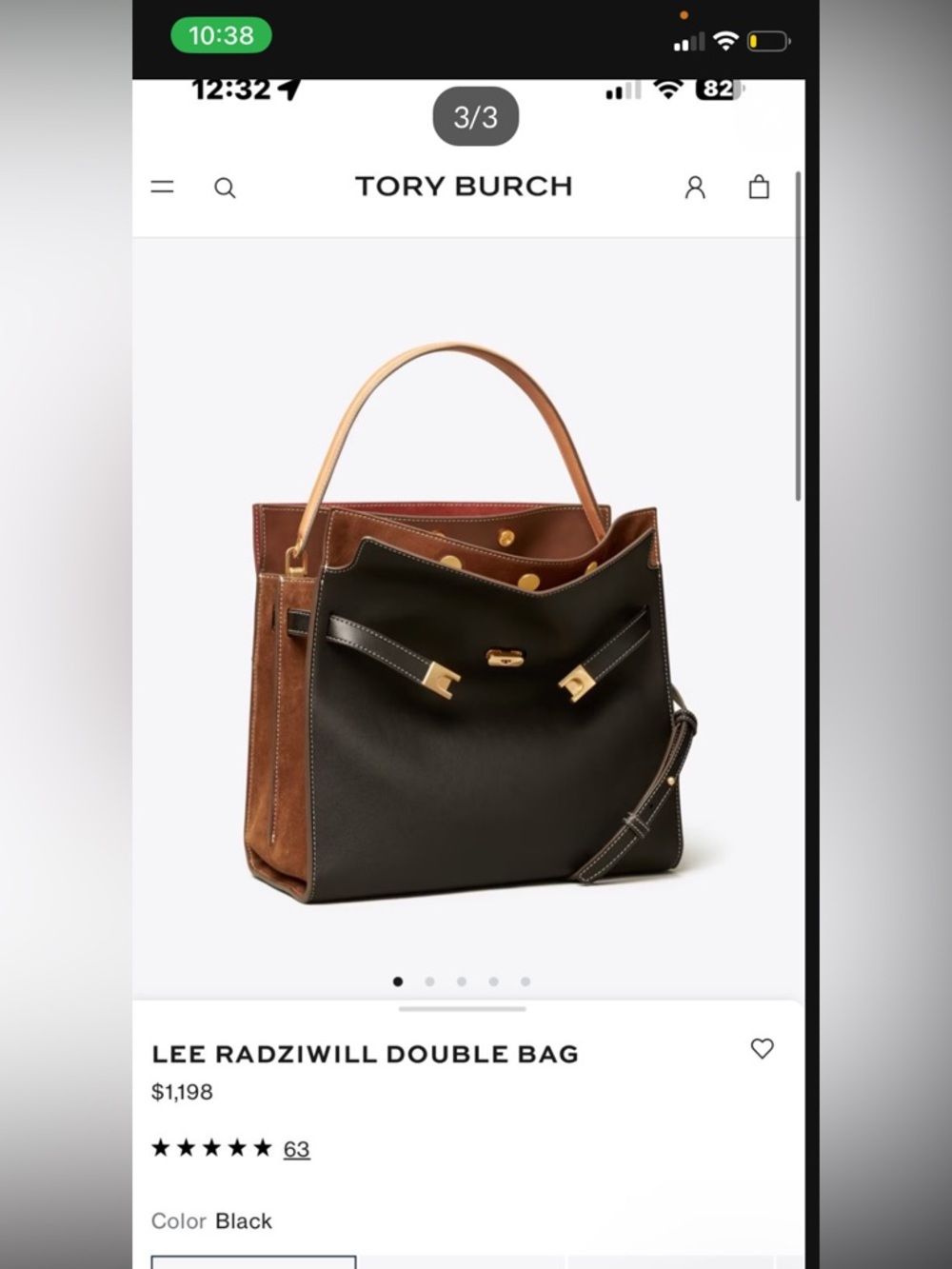 Tory Burch Black Leather Shoulder Bag with Brown Trim - Picture 3 of 3